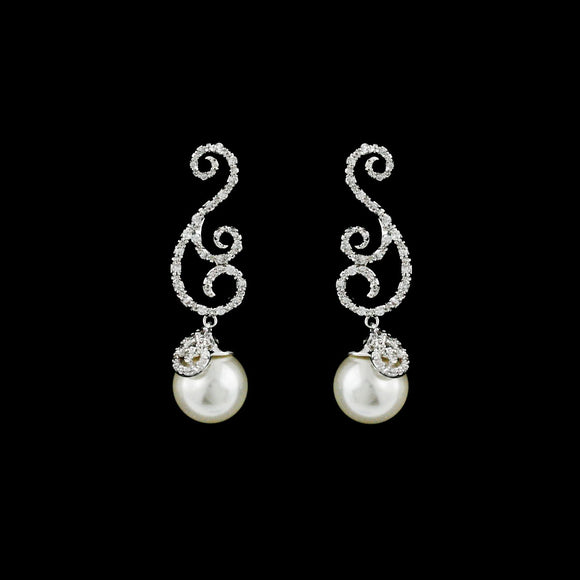 CZ Filigree Swirl and Pearl Dangle Earrings ME-3102