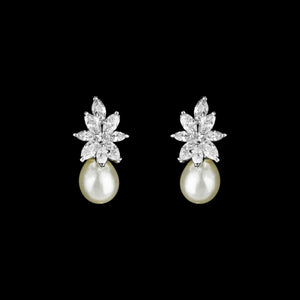 CZ flower and pearl earrings ME-343