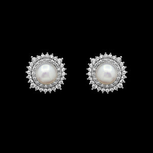 Cz and freshwater pearl stud earrings ME-3893