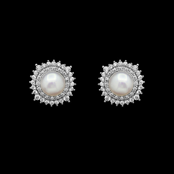 Cz and freshwater pearl stud earrings ME-3893
