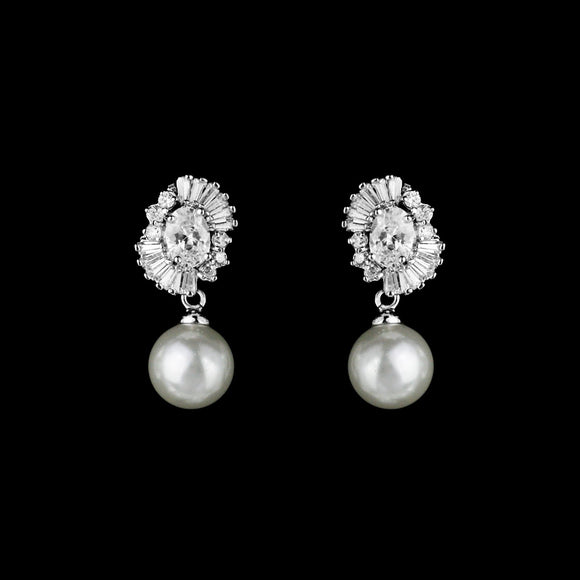 CZ and pearl Clip-on Earrings E-4136