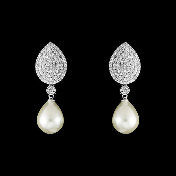 CZ Pave and Pearl Earrings ME-4351