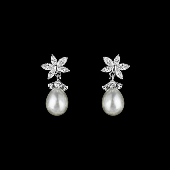 CZ Flower and Freshwater Pearl Earrings ME-654