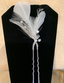 Feather Spray Crystal and Silver Hair Pin
