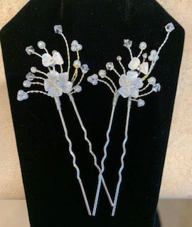 Floral Spray Crystal and Silver Hair Pin