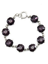 Purple Crystals, Burnt Silver Tone Metal Hook Bracelet