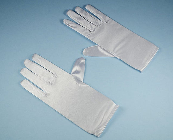White Satin Gloves Wrist Length 7-14 Years old