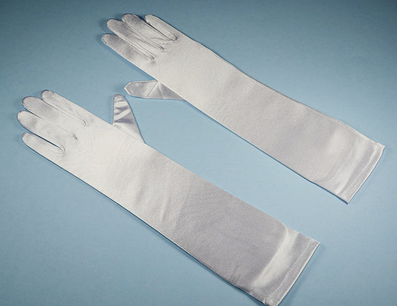White Satin Gloves Elbow Length 8-12 years old